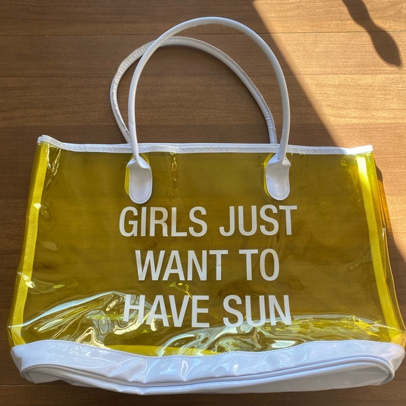 Handbags - Medium Plastic Transparent Yellow/White Tote Bag